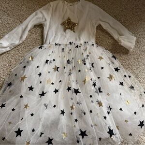 Petite Hailey White Star Tutu Dress with Gold Accents